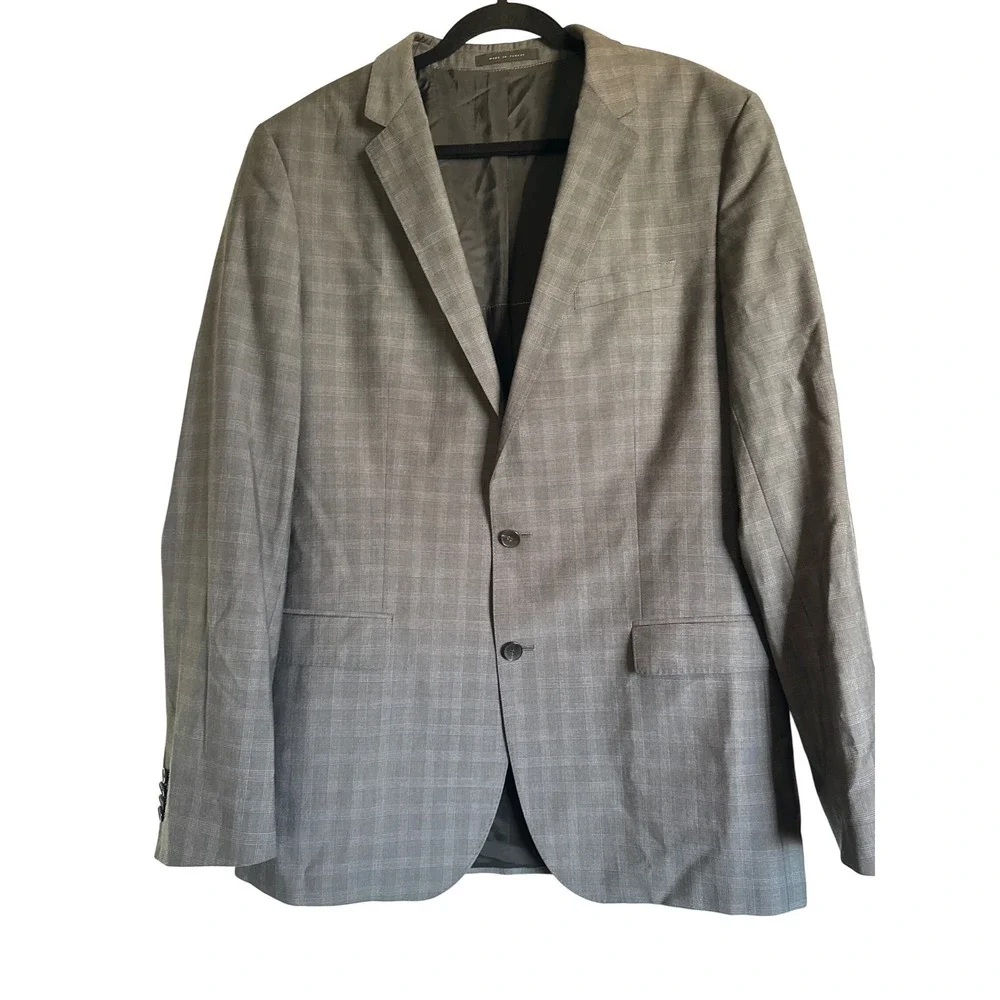 Hugo Boss BOSS Sport Coat Blazer 44L Gray Plaid Super 100 Wool Tailored Fit